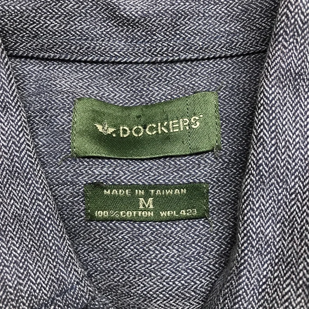 Dockers Mens Medium Grey Herringbone Button Down Shirt 100% Cotton Long Sleeve